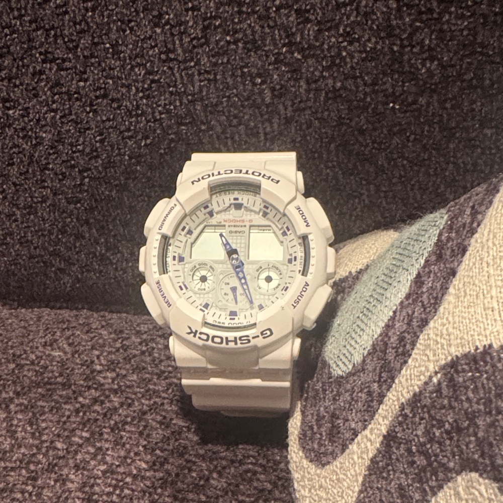 G-Shock White and Blue Analog-Digital Watch